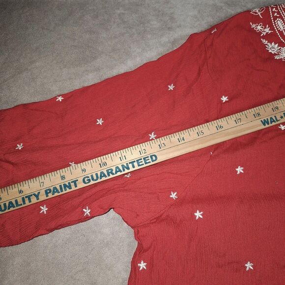 Cathy Daniels 2X Womens Embroidered Red And White Top Blouse - Picture 5 of 12